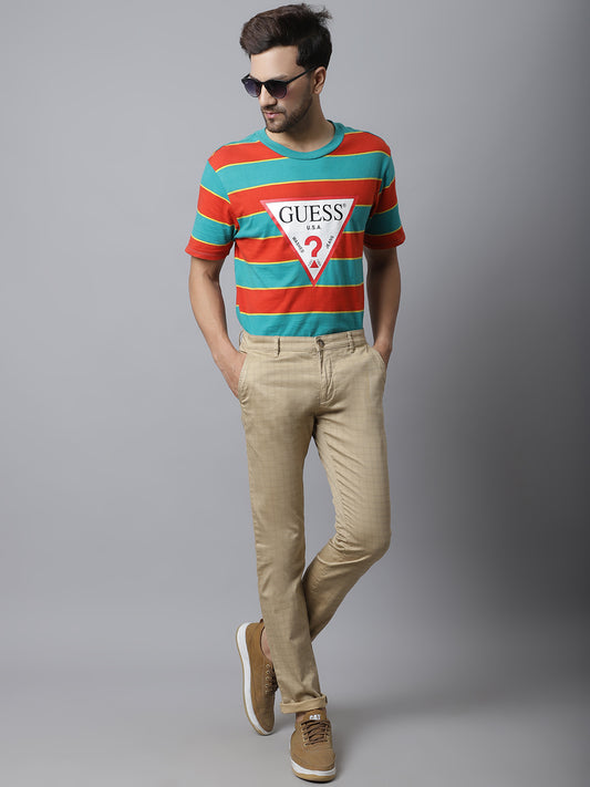 Cantabil Men Khaki Cotton Blend Checkered Regular Fit Casual Trouser (7037615472779)