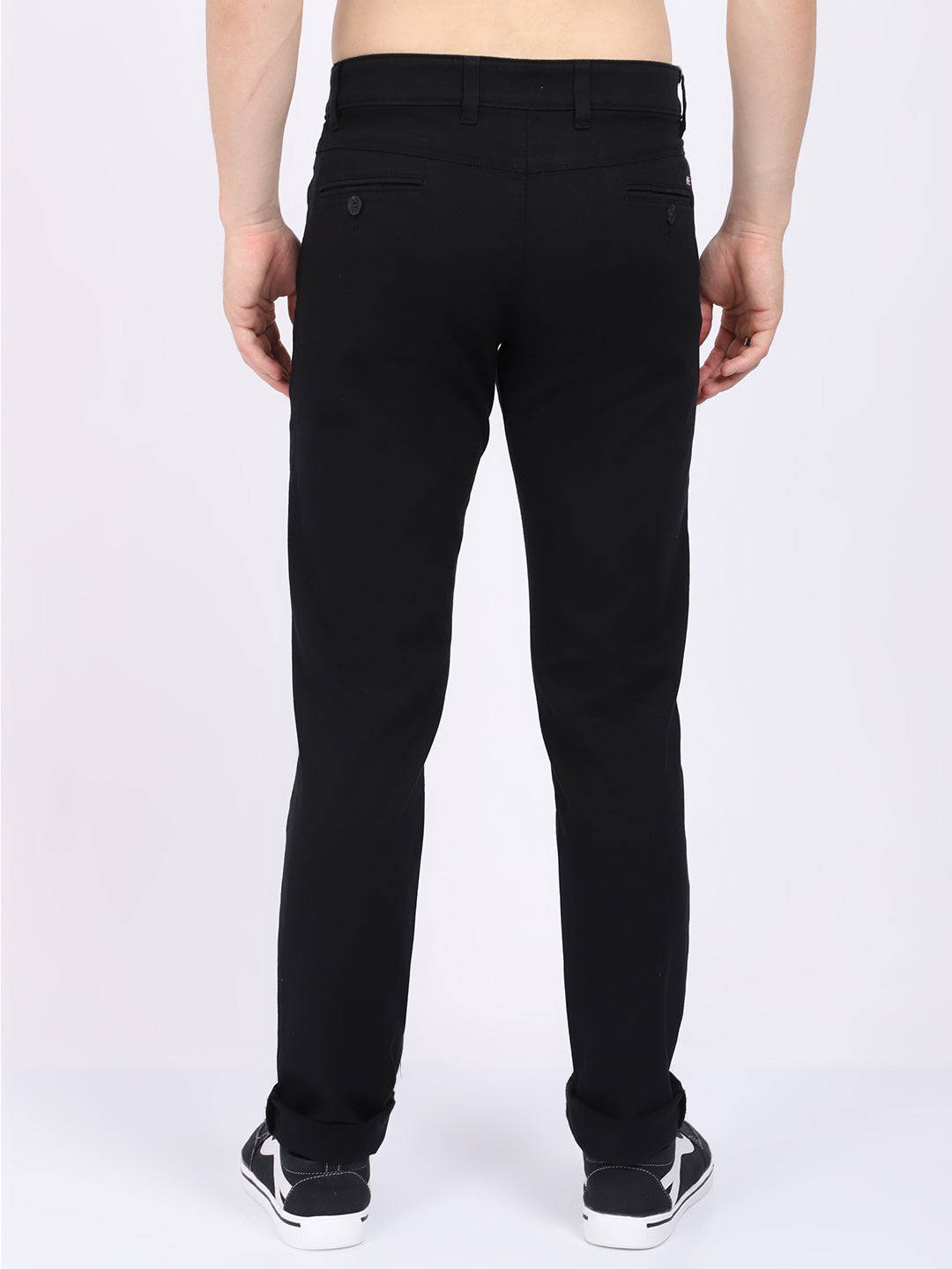 Cantabil Men Black Cotton Blend Solid Regular Fit Casual Trouser (6868846968971)