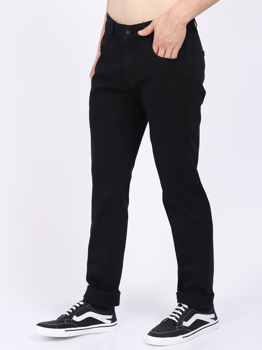 Cantabil Men Black Cotton Blend Solid Regular Fit Casual Trouser (6868846968971)