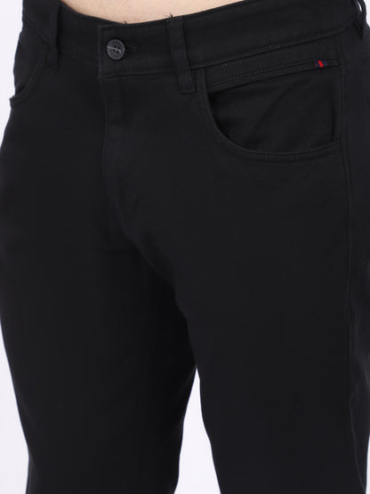 Cantabil Men Black Cotton Blend Solid Regular Fit Casual Trouser (6868846968971)