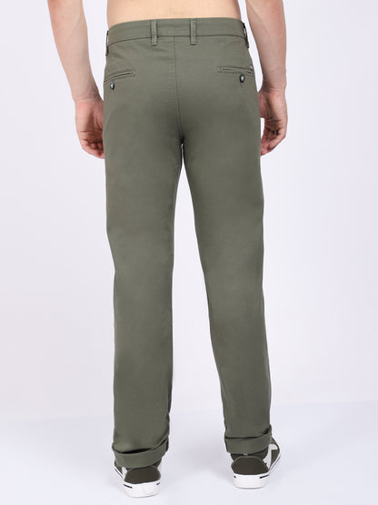 Cantabil Men Olive Cotton Blend Self Design Regular Fit Casual Trouser (6868850770059)