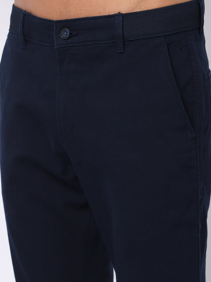 Cantabil Men Navy Blue Cotton Blend Self Design Regular Fit Casual Trouser (6930313674891)