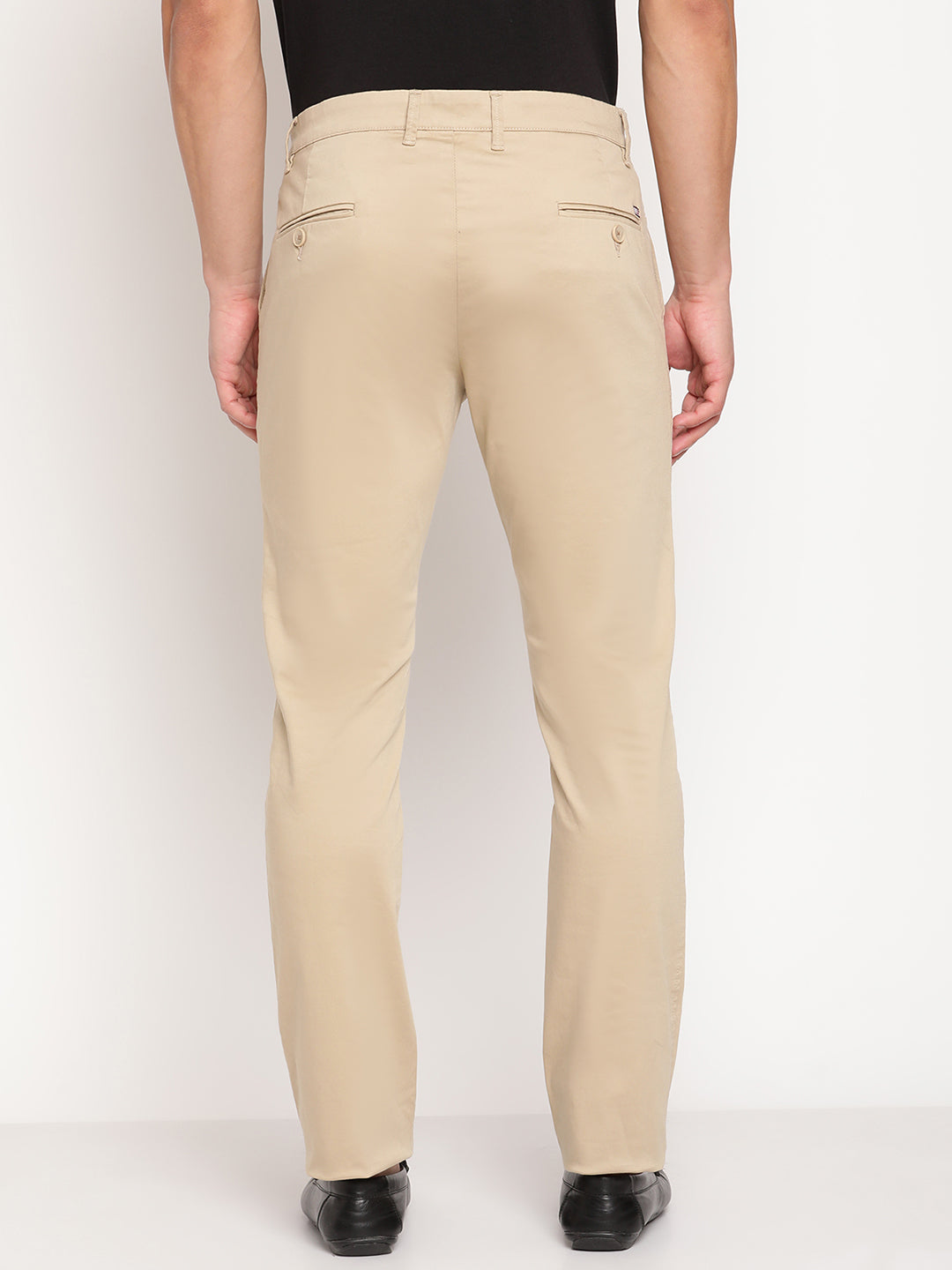 Cantabil Men Beige Cotton blend Solid Regular Fit Casual Trouser (6805192081547)