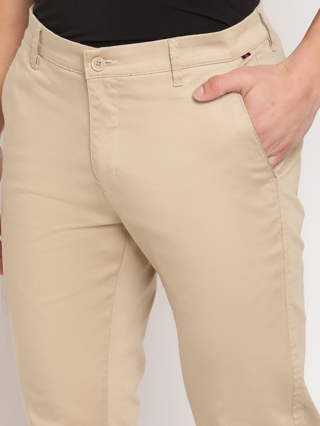 Cantabil Men Beige Cotton blend Solid Regular Fit Casual Trouser (6805192081547)