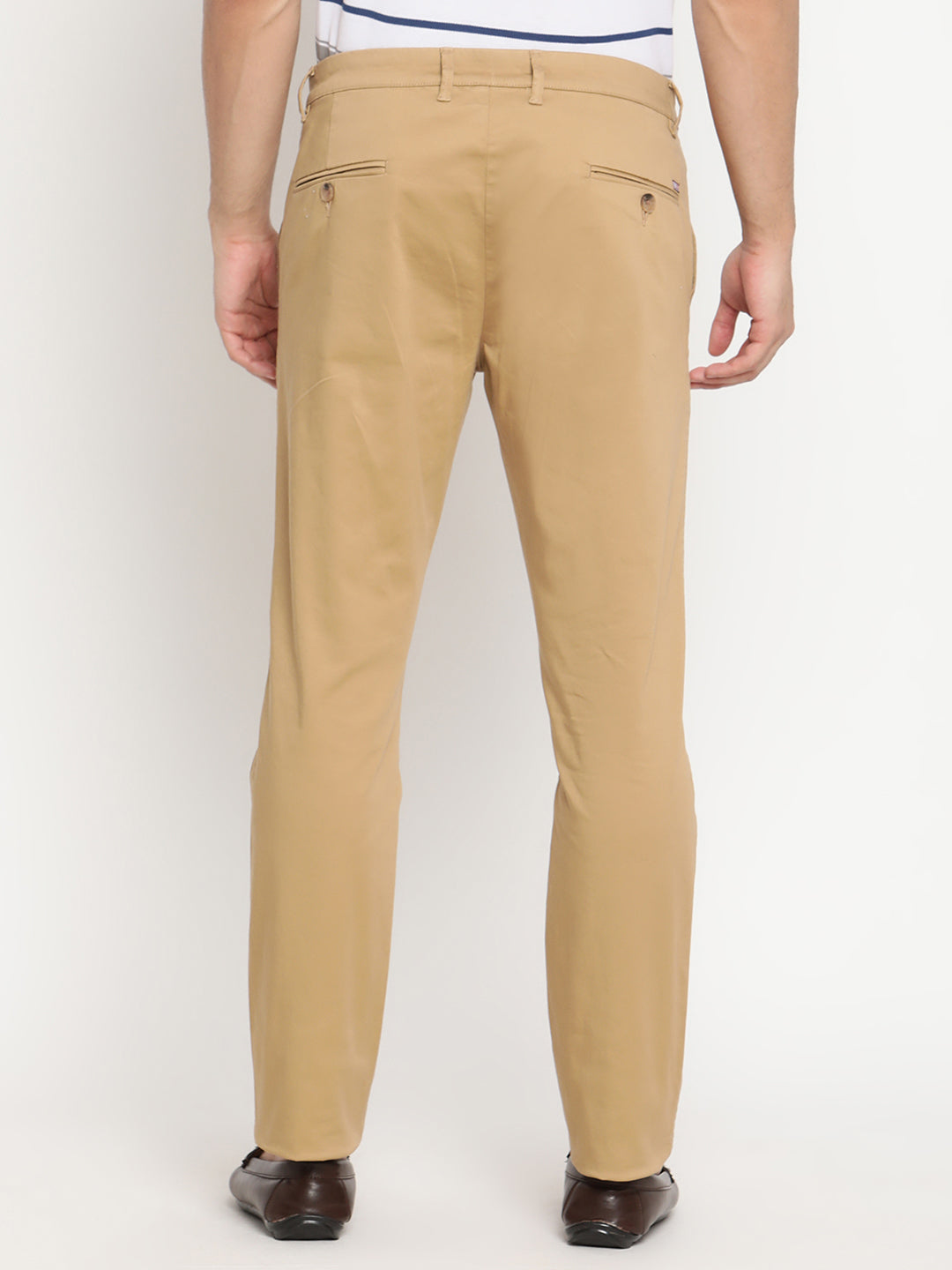 Cantabil Men Khaki Cotton Blend Solid Regular Fit Casual Trouser (6794712940683)