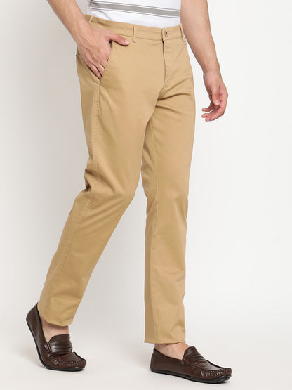 Cantabil Men Khaki Cotton Blend Solid Regular Fit Casual Trouser (6794712940683)