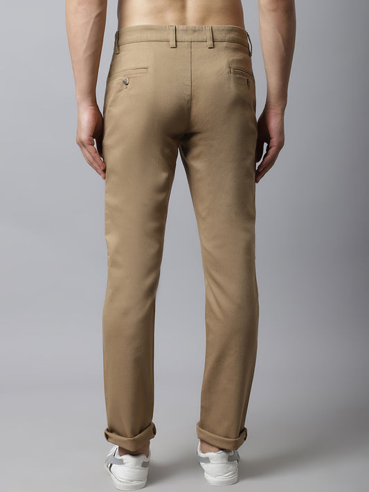 Cantabil Men Khaki Cotton Blend Self Design Regular Fit Casual Trouser (7048357609611)