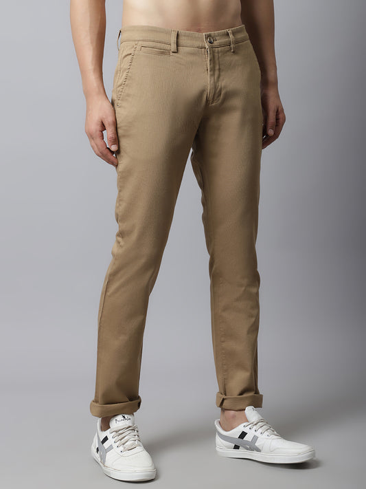 Cantabil Men Khaki Cotton Blend Self Design Regular Fit Casual Trouser (7048357609611)
