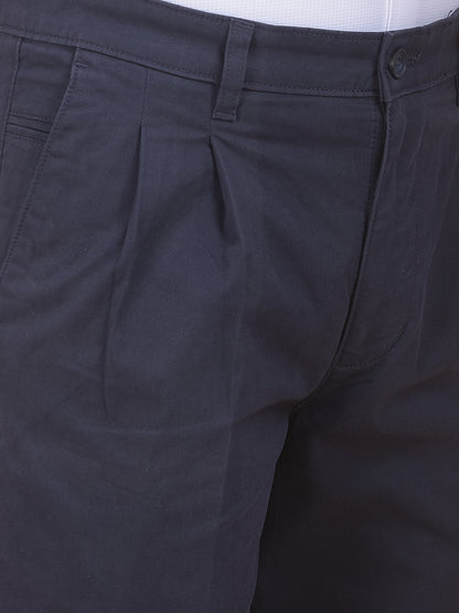 Men's Navy Solid Smart Fit Casual Trouser