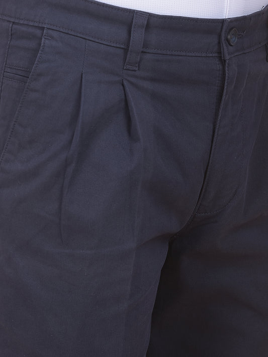 Men's Navy Solid Smart Fit Casual Trouser