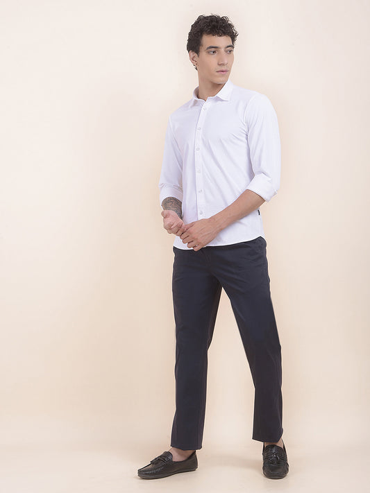 Men's Navy Solid Smart Fit Casual Trouser