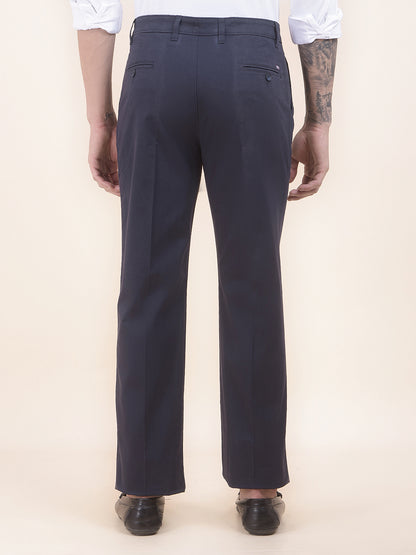 Men's Navy Solid Smart Fit Casual Trouser
