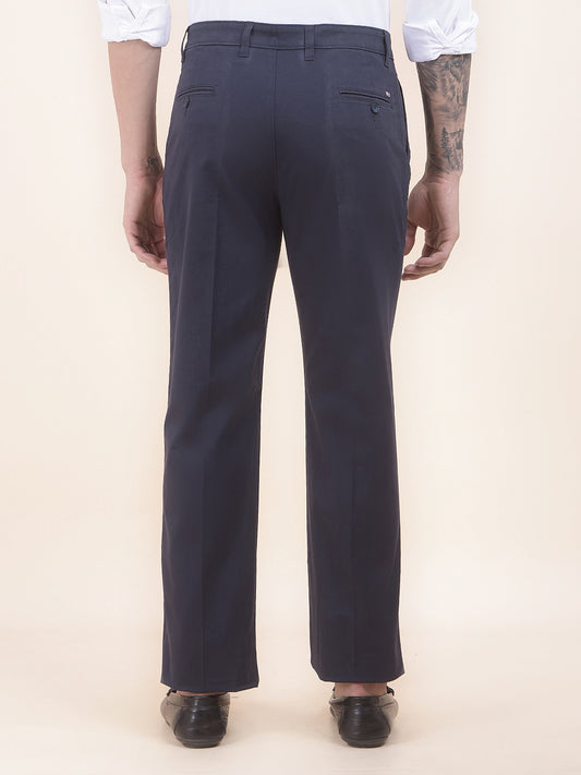 Men's Navy Solid Smart Fit Casual Trouser