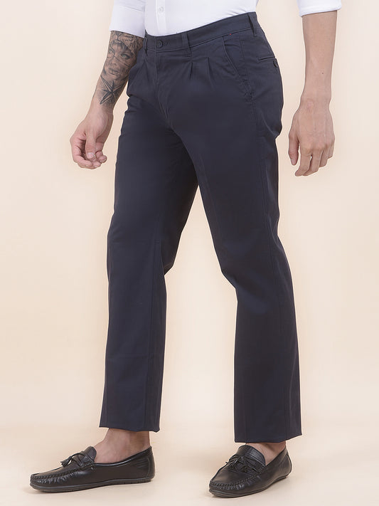 Men's Navy Solid Smart Fit Casual Trouser