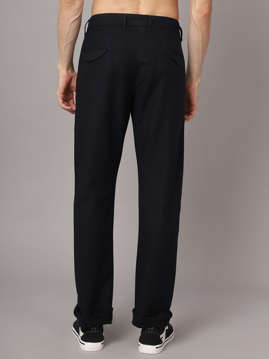Cantabil Men Navy Blue Cotton Blend Solid Regular Fit Casual Trouser (7048938946699)