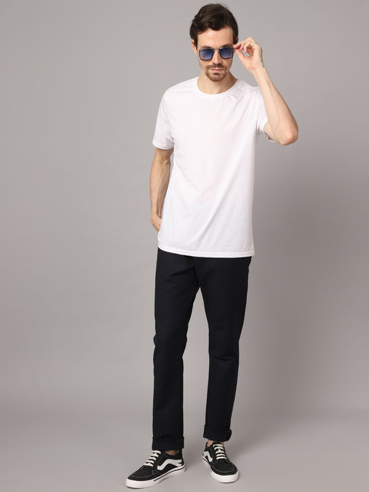 Cantabil Men Navy Blue Cotton Blend Solid Regular Fit Casual Trouser (7048938946699)
