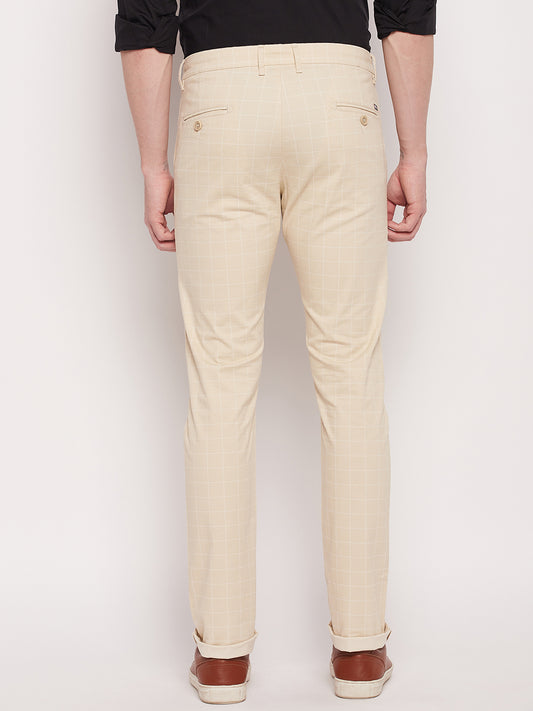 Cantabil Men Beige Cotton Blend Checkered Regular Fit Casual Trouser (7057751113867)