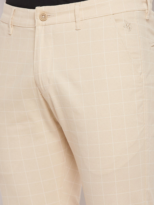 Cantabil Men Beige Cotton Blend Checkered Regular Fit Casual Trouser (7057751113867)