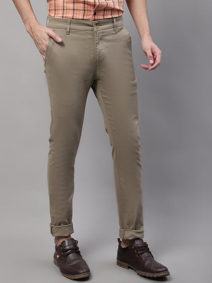 Cantabil Men Khaki Cotton Blend Self Design Regular Fit Casual Trouser (7091771015307)