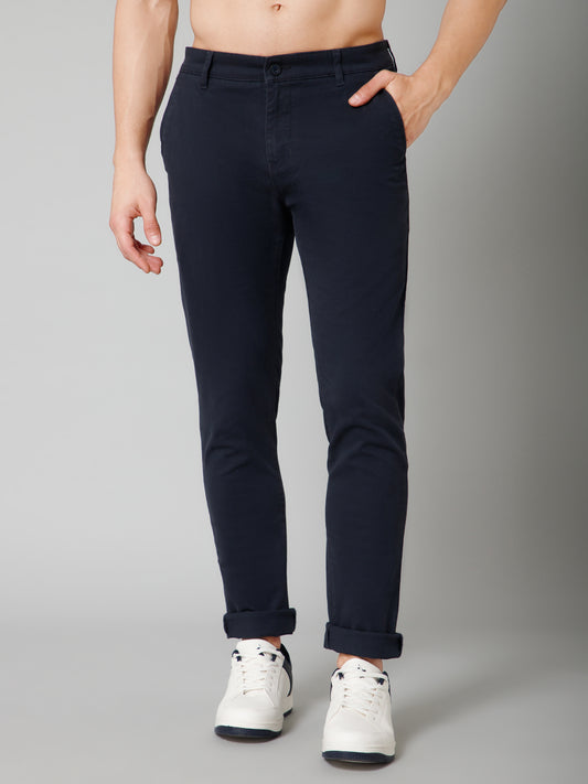 Men's Casual Flat front Navy Blue  Trousers