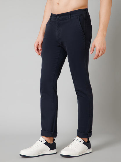 Men's Casual Flat front Navy Blue  Trousers