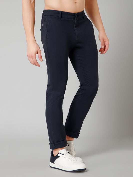 Men's Casual Flat front Navy Blue  Trousers