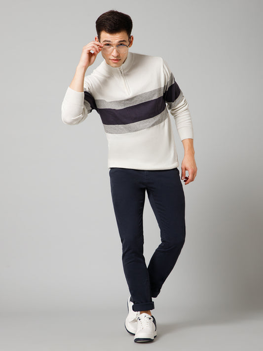 Men's Casual Flat front Navy Blue  Trousers