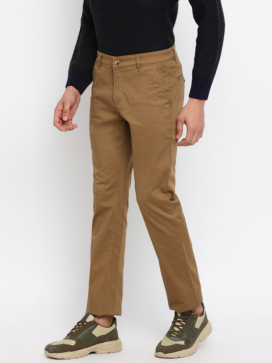Cantabil Men Khaki Cotton Blend Printed Regular Fit Casual Trouser (7047319060619)
