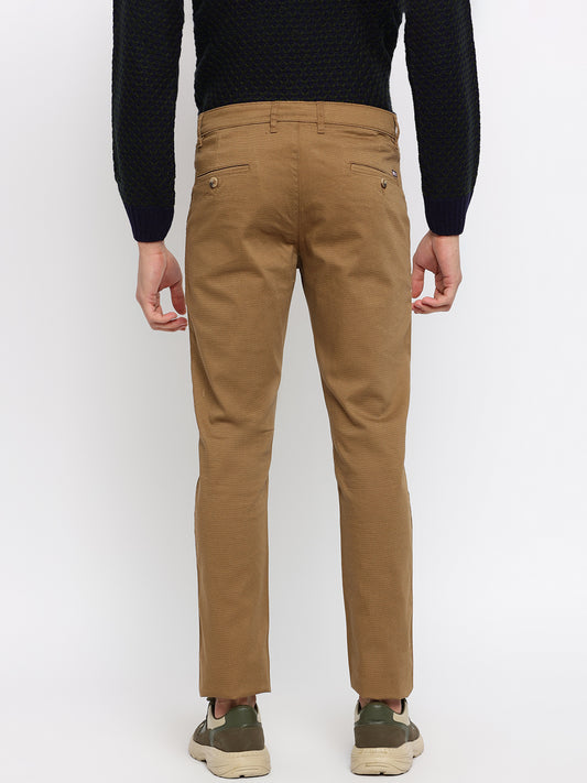 Cantabil Men Khaki Cotton Blend Printed Regular Fit Casual Trouser (7047319060619)