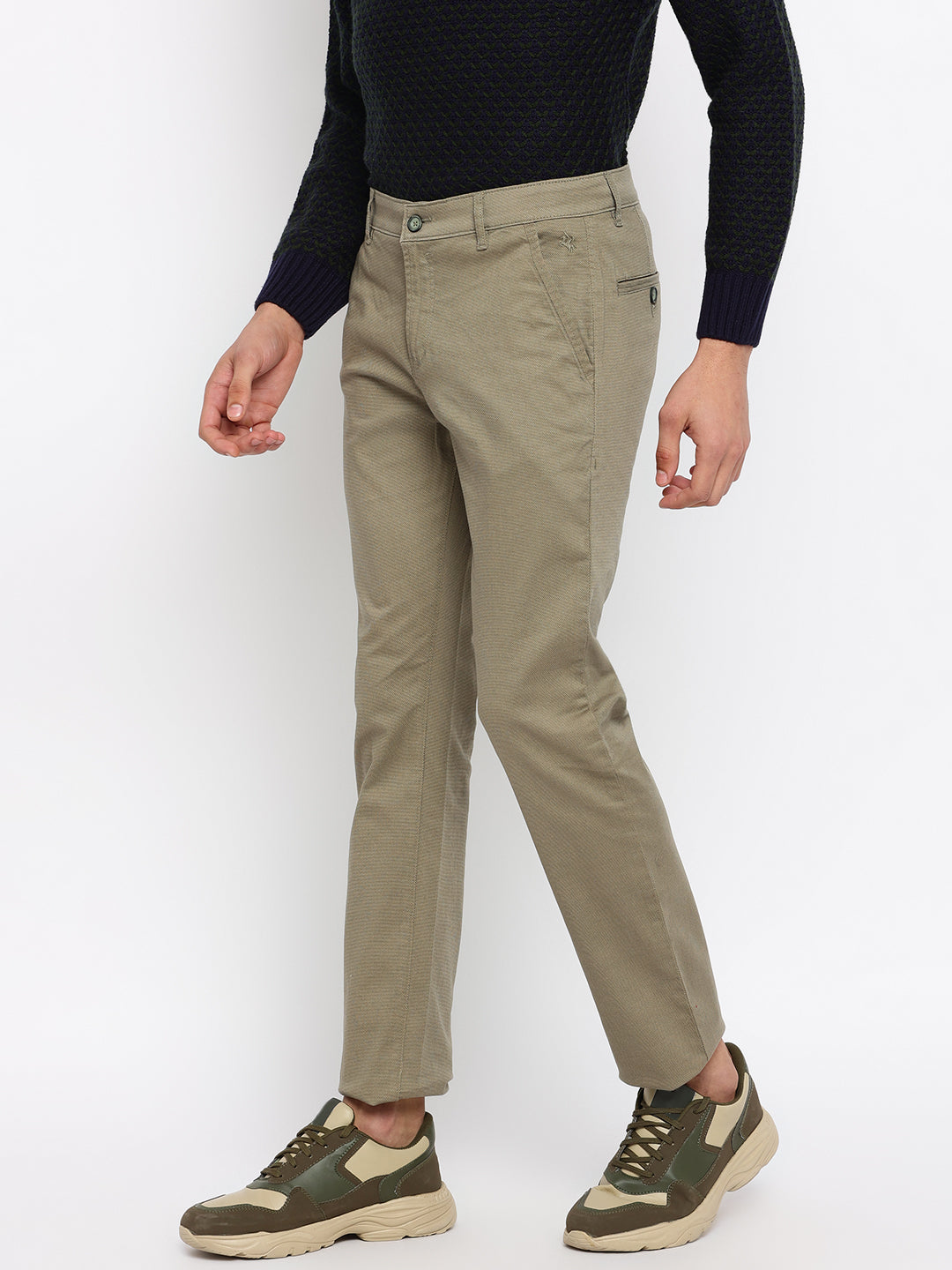 Cantabil Sky Blue Regular Fit Flat Front Trousers