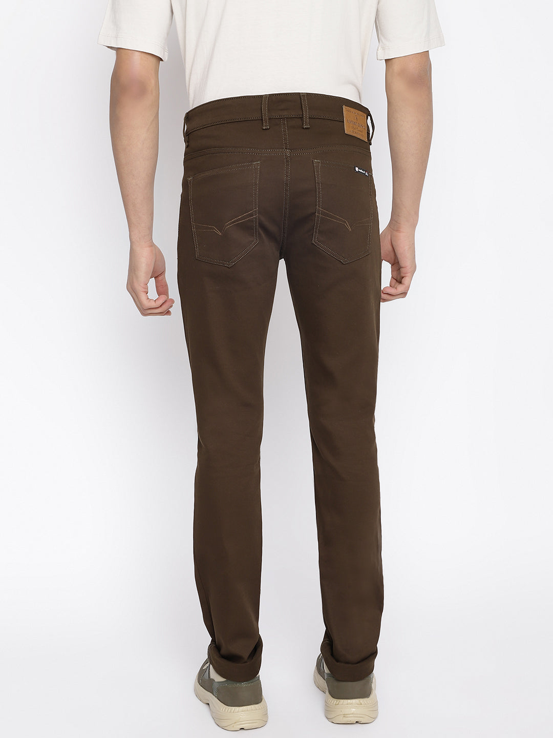 Cantabil Men Brown Cotton Blend Solid Regular Fit Casual Trouser (7047326630027)