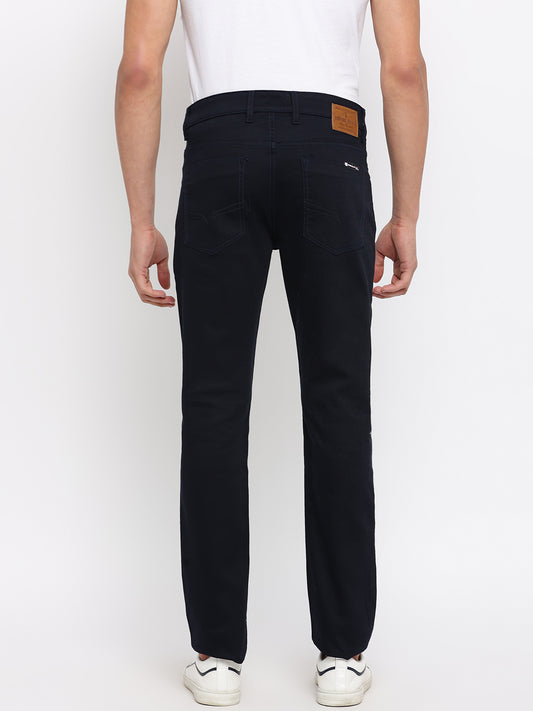 Cantabil Men Navy Blue Cotton Blend Solid Regular Fit Casual Trouser (7047330594955)
