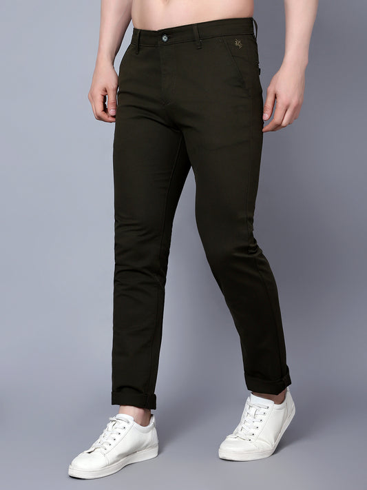 Cantabil Men Green Cotton Blend Self Design Regular Fit Casual Trouser (7089776263307)