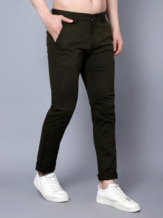 Cantabil Men Green Cotton Blend Self Design Regular Fit Casual Trouser (7089776263307)