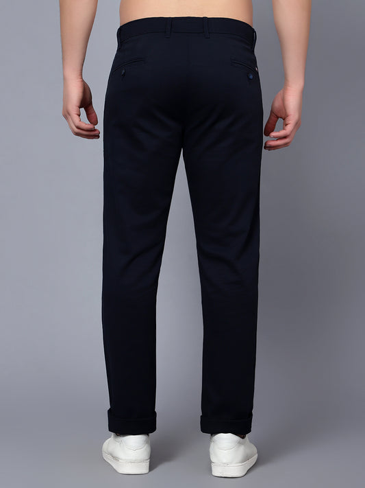 Cantabil Men Navy Blue Cotton Blend Self Design Regular Fit Casual Trouser (7089757094027)
