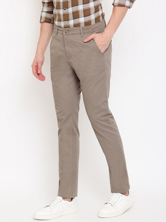 Cantabil Men Brown Cotton Blend Self Design Regular Fit Casual Trouser (7069492412555)
