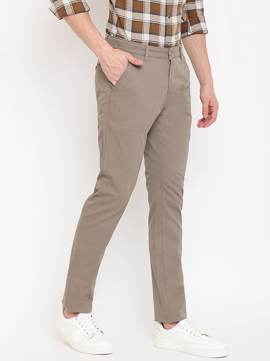 Cantabil Men Brown Cotton Blend Self Design Regular Fit Casual Trouser (7069492412555)