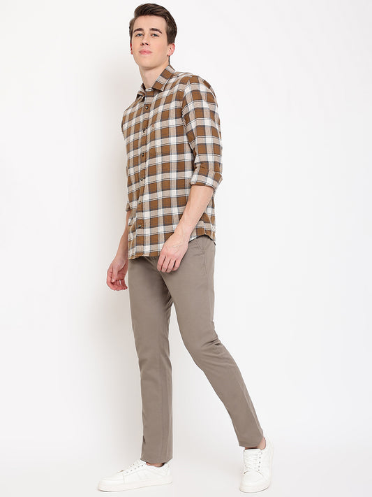 Cantabil Men Brown Cotton Blend Self Design Regular Fit Casual Trouser (7069492412555)