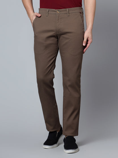 Men's Brown Self Design Smart Fit Casual Trouser