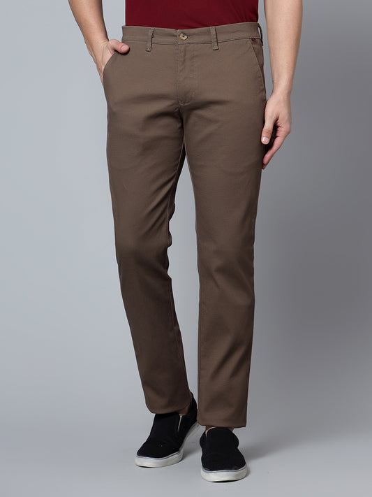 Men's Brown Self Design Smart Fit Casual Trouser