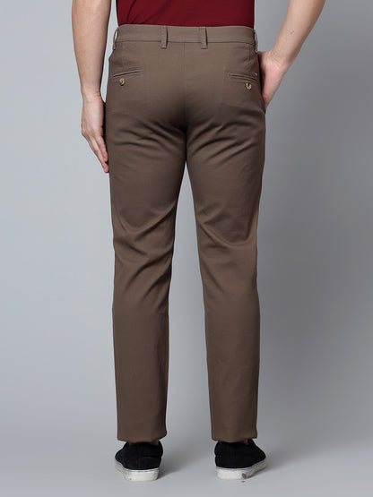 Men's Brown Self Design Smart Fit Casual Trouser
