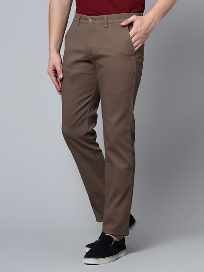 Men's Brown Self Design Smart Fit Casual Trouser