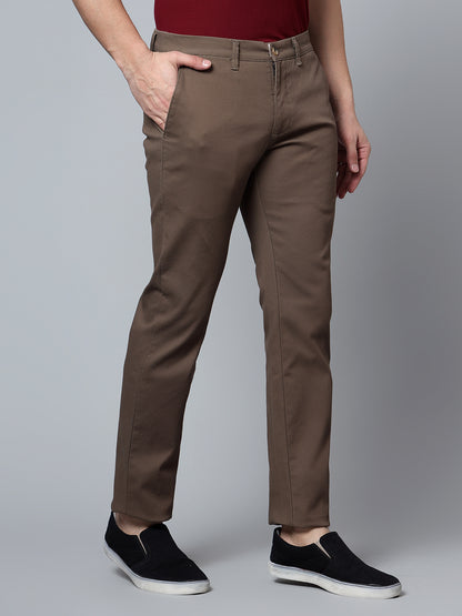 Men's Brown Self Design Smart Fit Casual Trouser