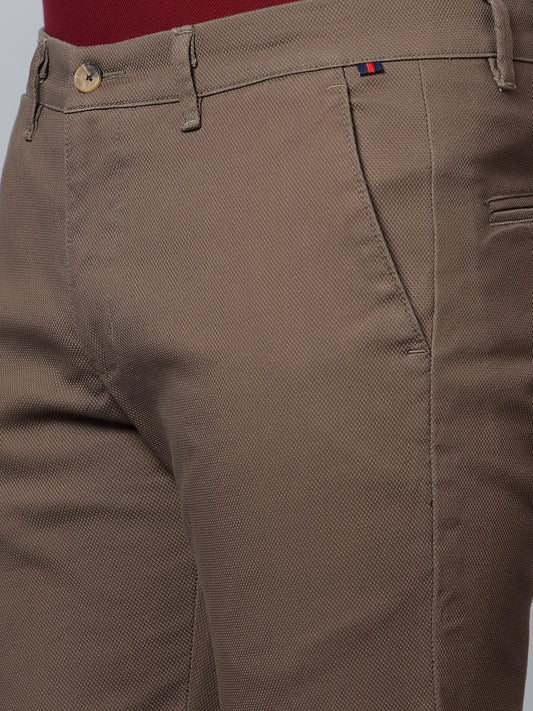 Men's Brown Self Design Smart Fit Casual Trouser
