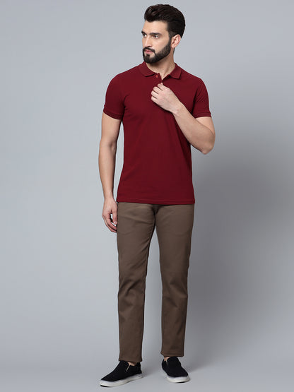 Men's Brown Self Design Smart Fit Casual Trouser