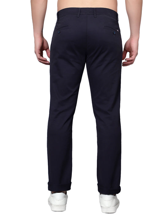 Men's Solid Navy Blue Non-Pleated Full Length Causal Trouser