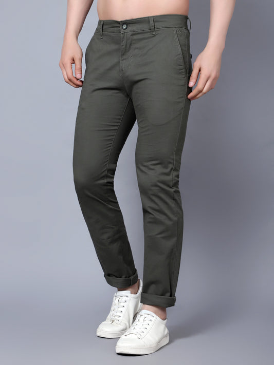 Cantabil Men Olive Cotton Blend Solid Regular Fit Casual Trouser (7089858412683)