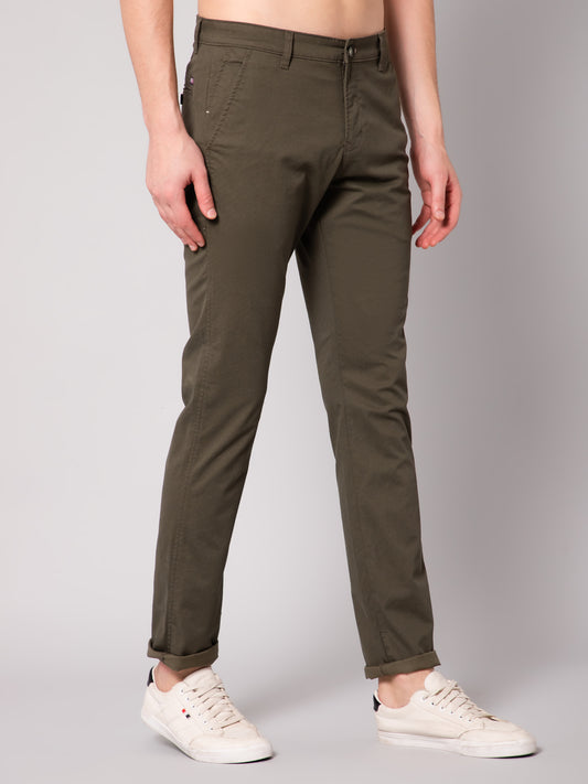 Cantabil Men Olive Cotton Blend Printed Regular Fit Casual Trouser (7048959262859)