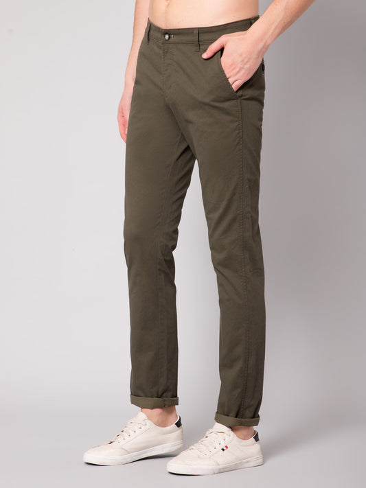 Cantabil Men Olive Cotton Blend Printed Regular Fit Casual Trouser (7048959262859)