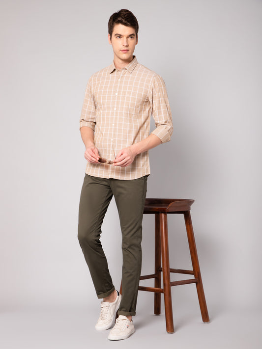 Cantabil Men Olive Cotton Blend Printed Regular Fit Casual Trouser (7048959262859)